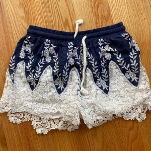 White and blue lace shorts